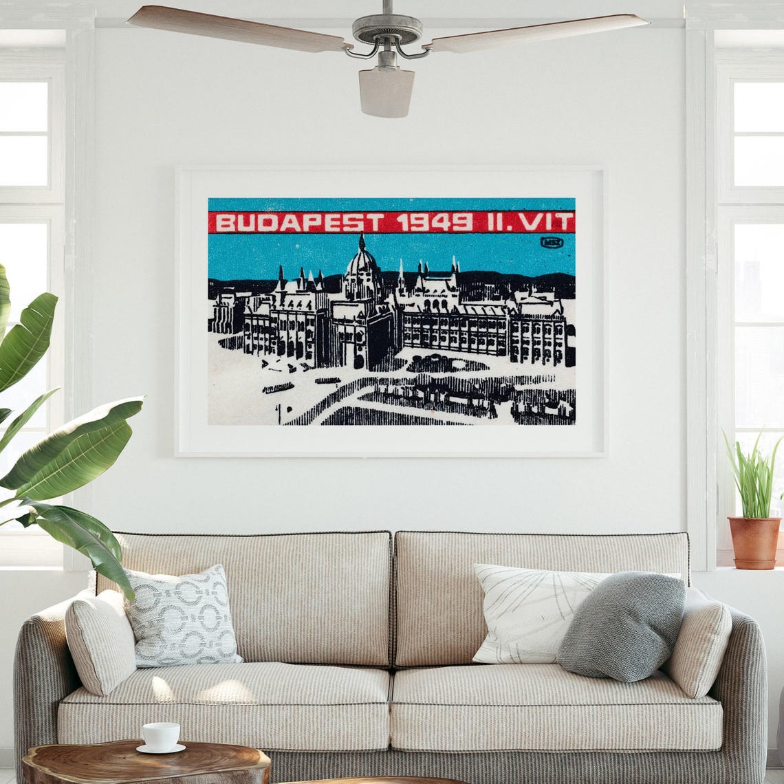 Budapest 1949 Parliament Building Vintage Hungarian Matchbox Poster - Image 3