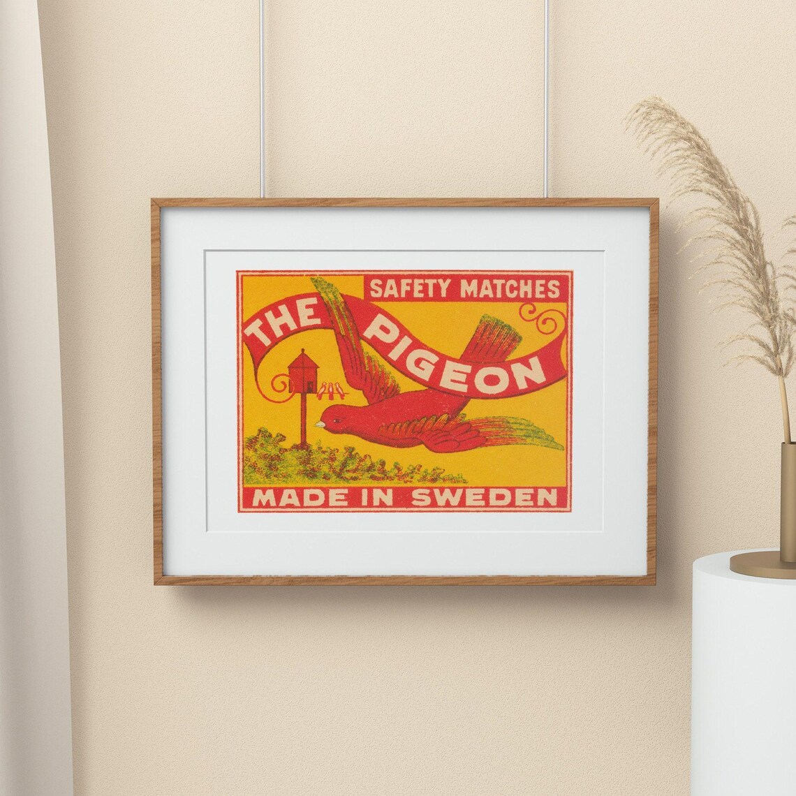 The Pigeon Red Bird Swedish Vintage Safety Matches Label Poster - Image 2