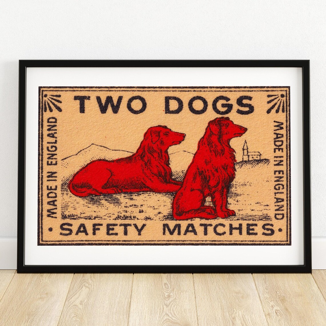 Two Dogs Matchbox Print, Vintage Sweden Poster