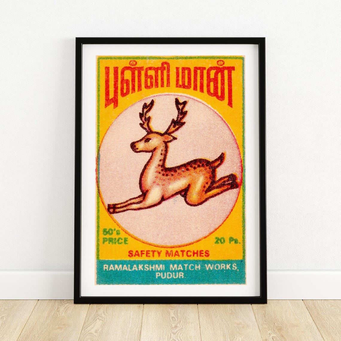Spotted Deer Leaping Tamil Indian Safety Matches Label Art Poster
