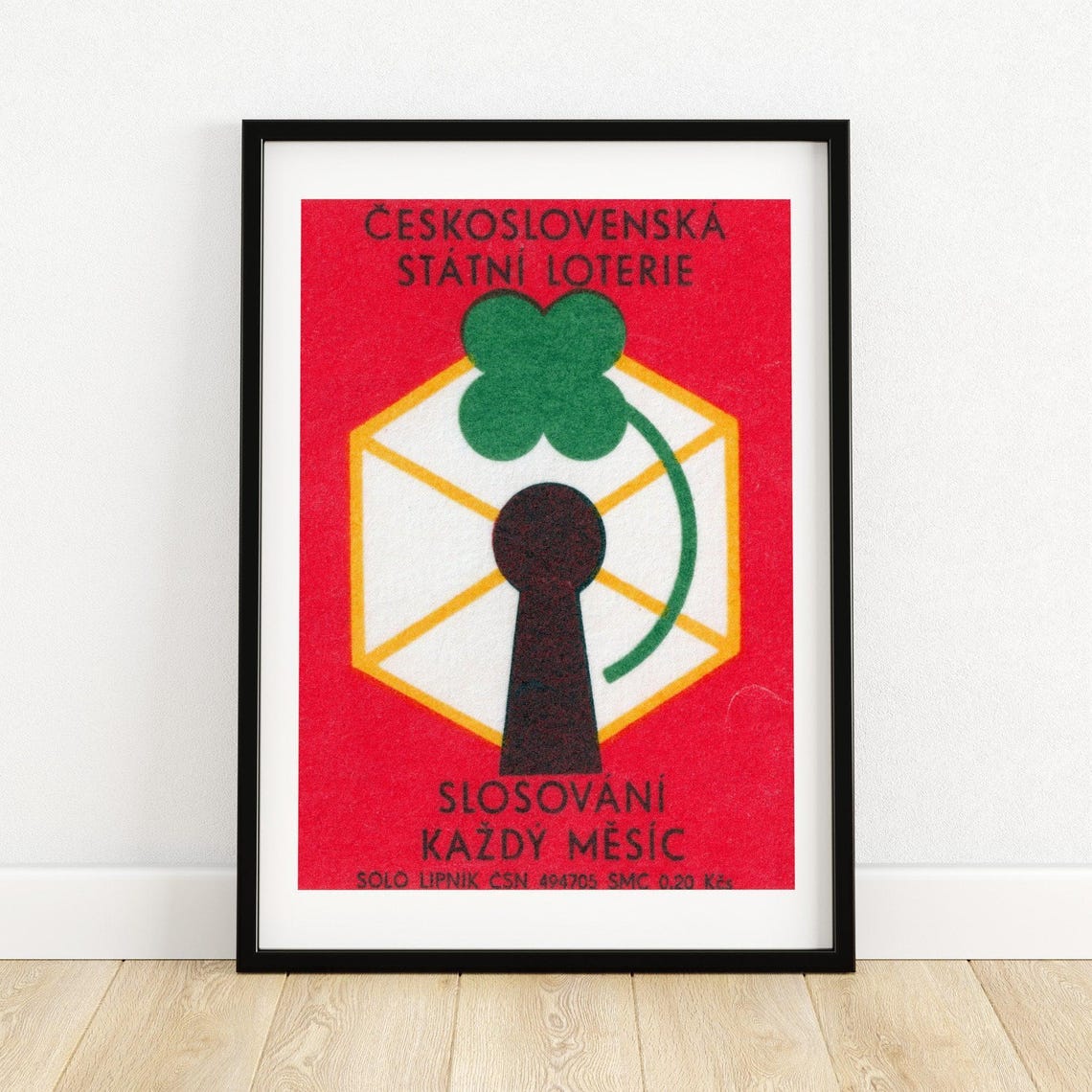 Czechoslovak State Lottery Lucky Clover Vintage Matchbox Poster