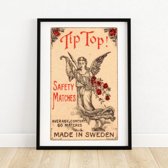 Angel Matchbox Label Art Print Vintage Swedish Collectible Antique Style Wall Decor Unique Gift Idea For Enthusiasts A4