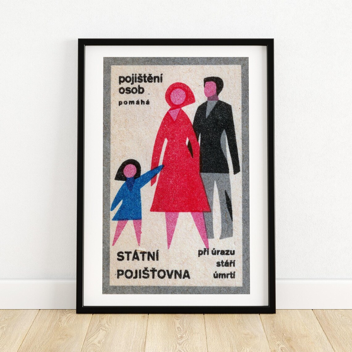 Czech State Insurance Family Vintage Retro Advertising Poster