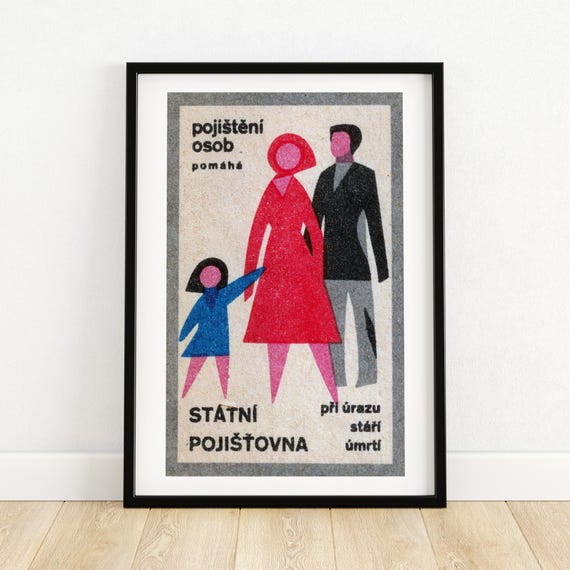 Mother And Father With Daughter Matchbox Print Czech Wall Art Vintage Czech Art Matchbox Wall Poster Vintage Poster Print