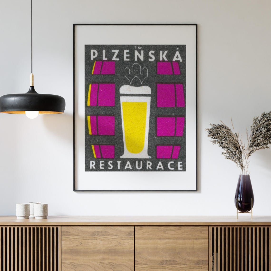 Plzenska Restaurant Beer Pint Barrel Magenta Matchbox Poster - Image 4