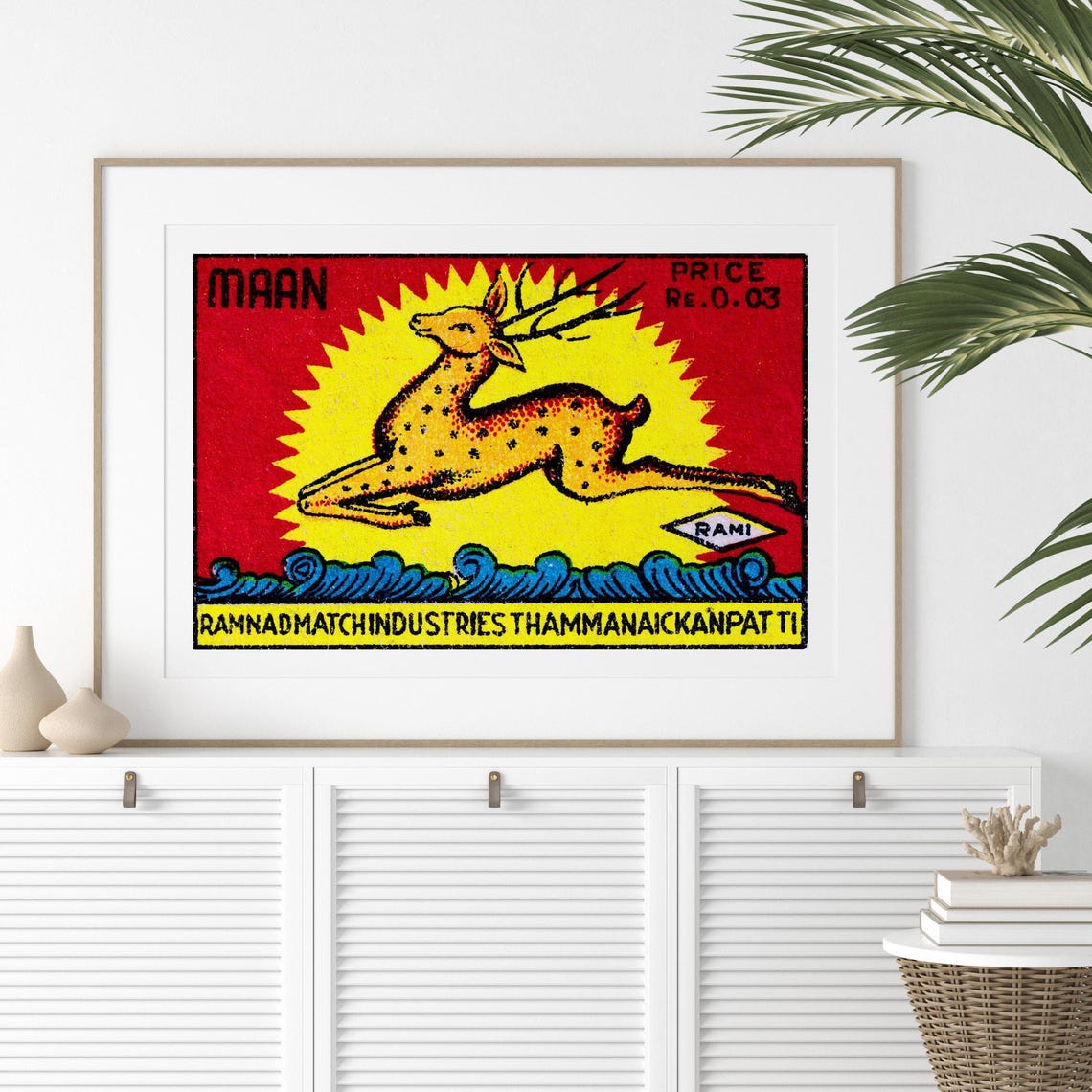 Maan Leaping Stag Indian Safety Matches Vintage Deer Matchbox Poster - Image 2
