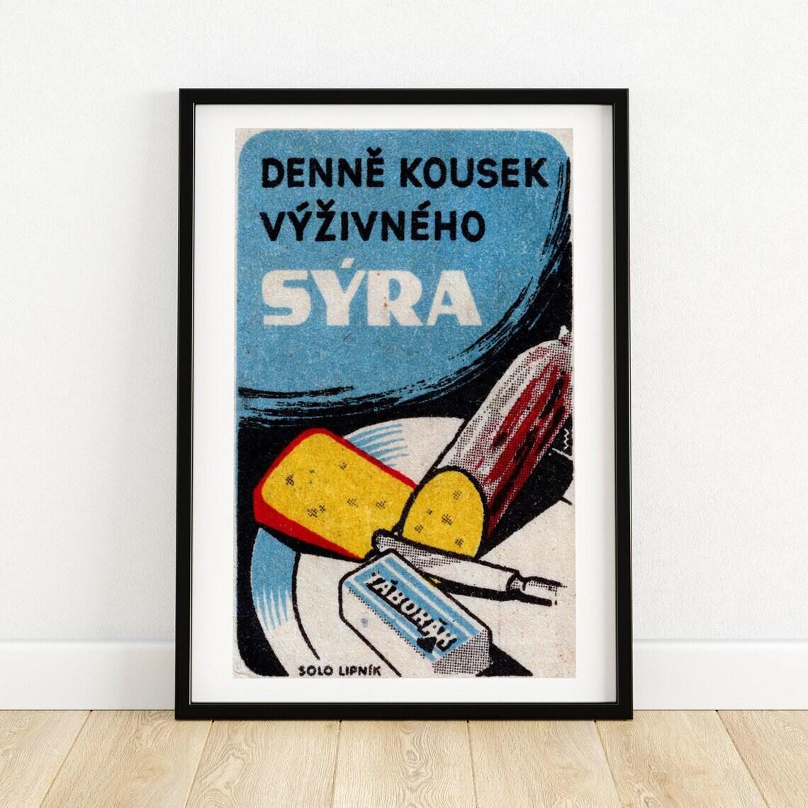 Denne Kousek Vyzivneho Syra Czech Cheese Vintage Ad Matchbox Poster