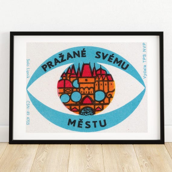 Prague City Matchbox Vintage Travel Poster Print
