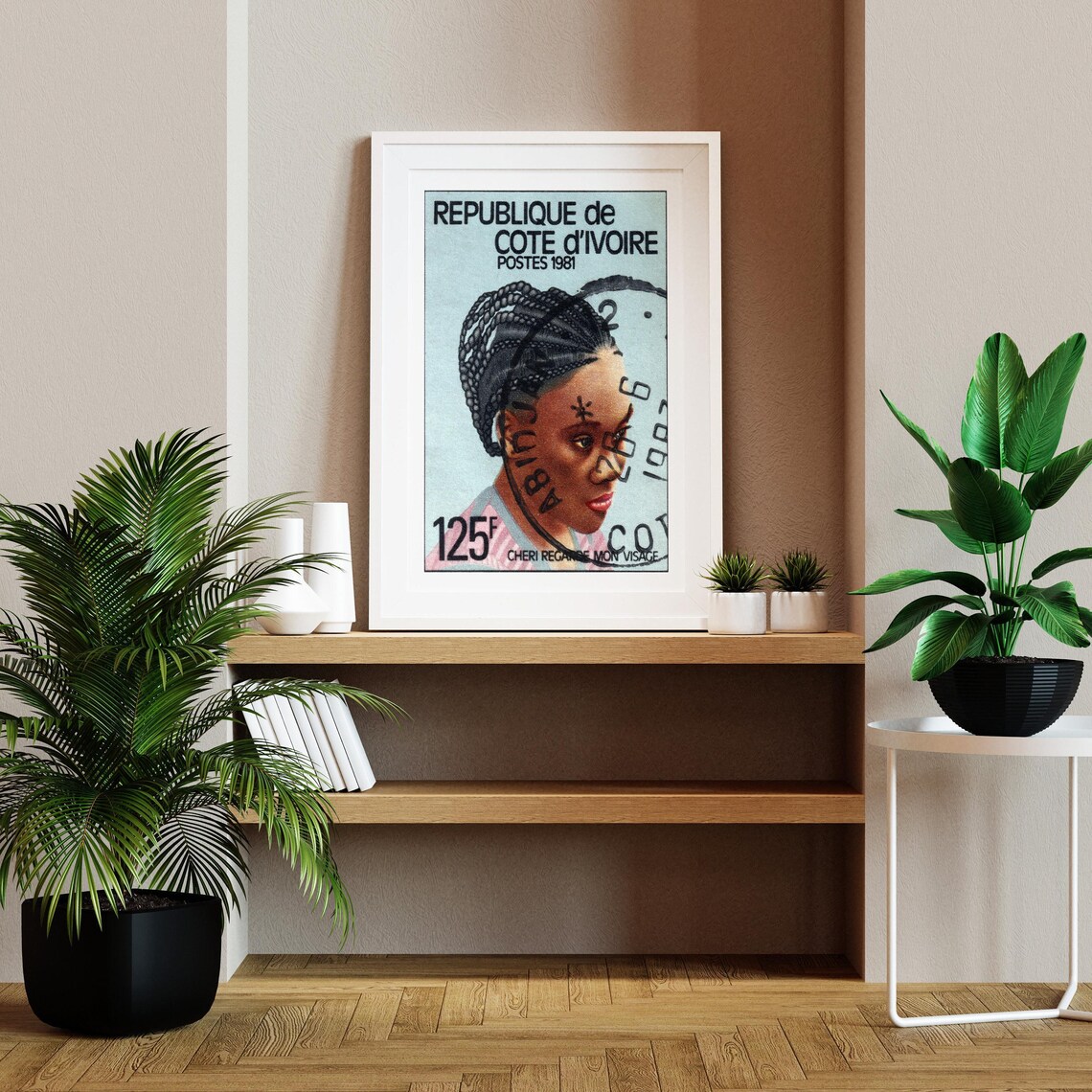 Cote d'Ivoire 1981 Stamp Braided Hair Portrait Vintage Poster - Image 2