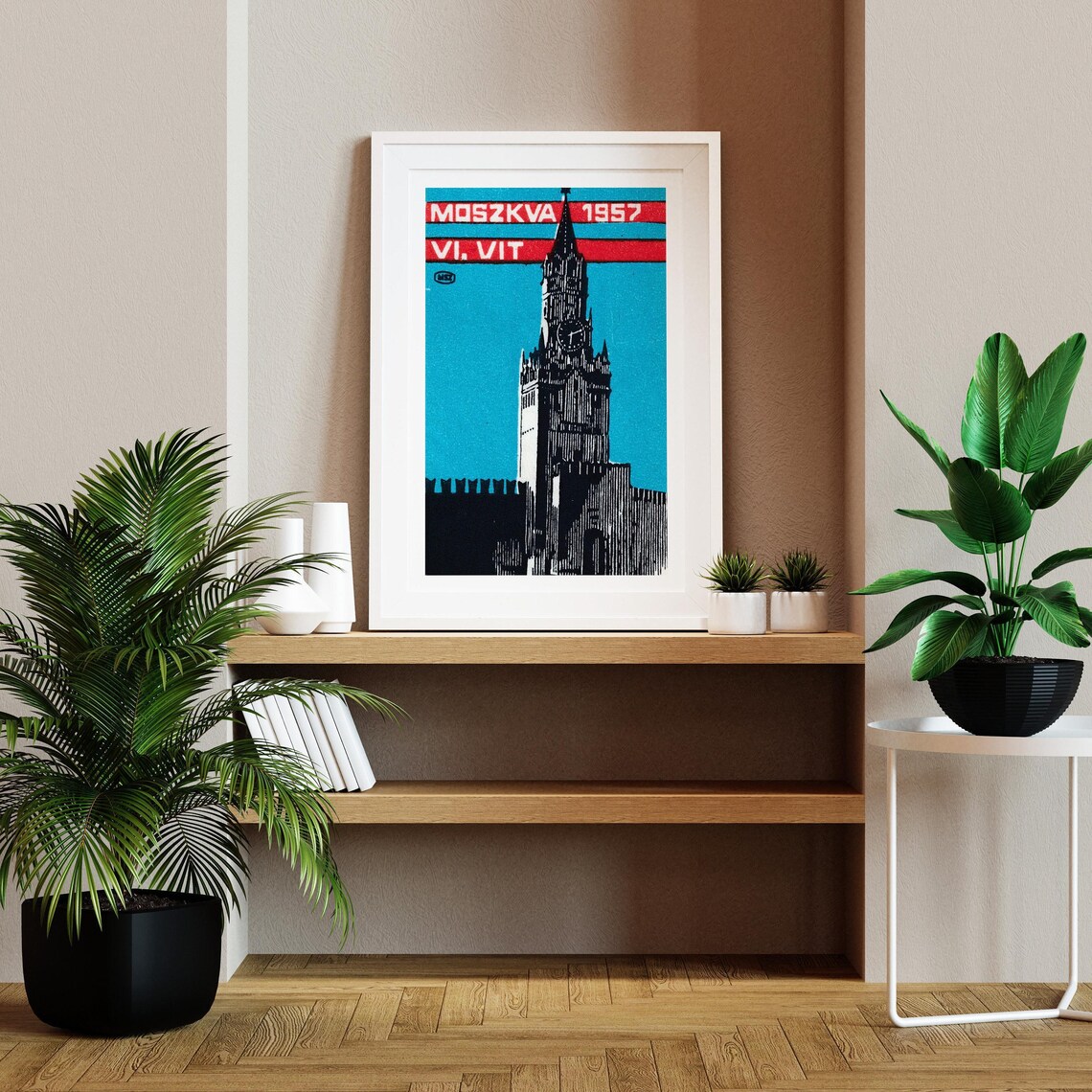 Moscow 1957 Kremlin Tower Vintage Hungarian Matchbox Label Poster - Image 2