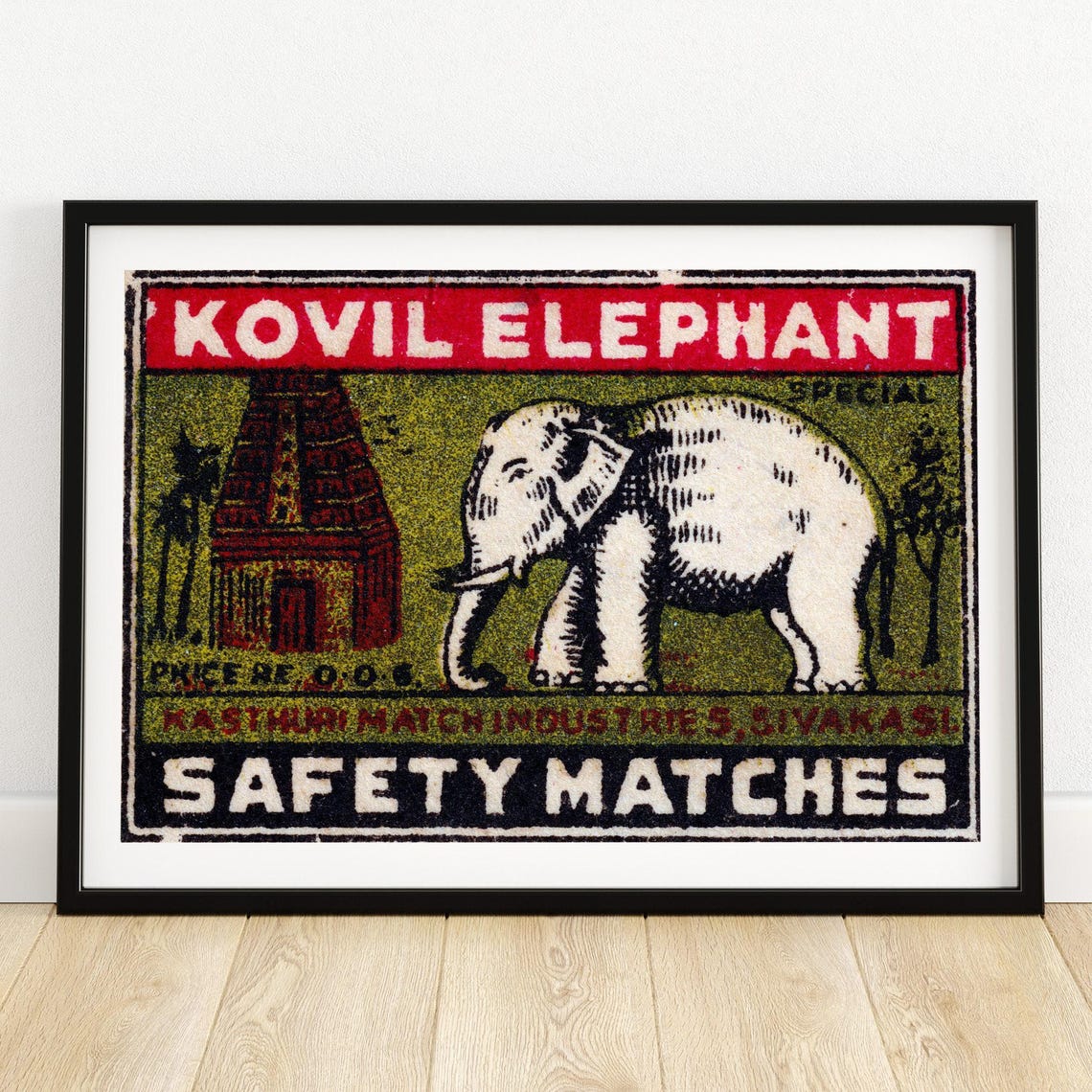 Kovil Elephant Special Indian Temple Elephant Vintage Matchbox Poster