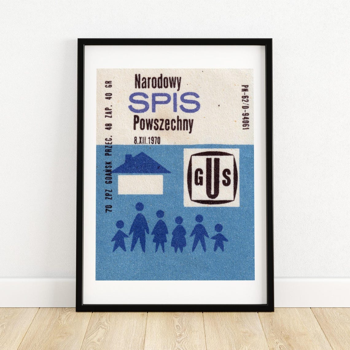 Polish 1970 National Census GUS Matchbox Label Vintage Art Poster