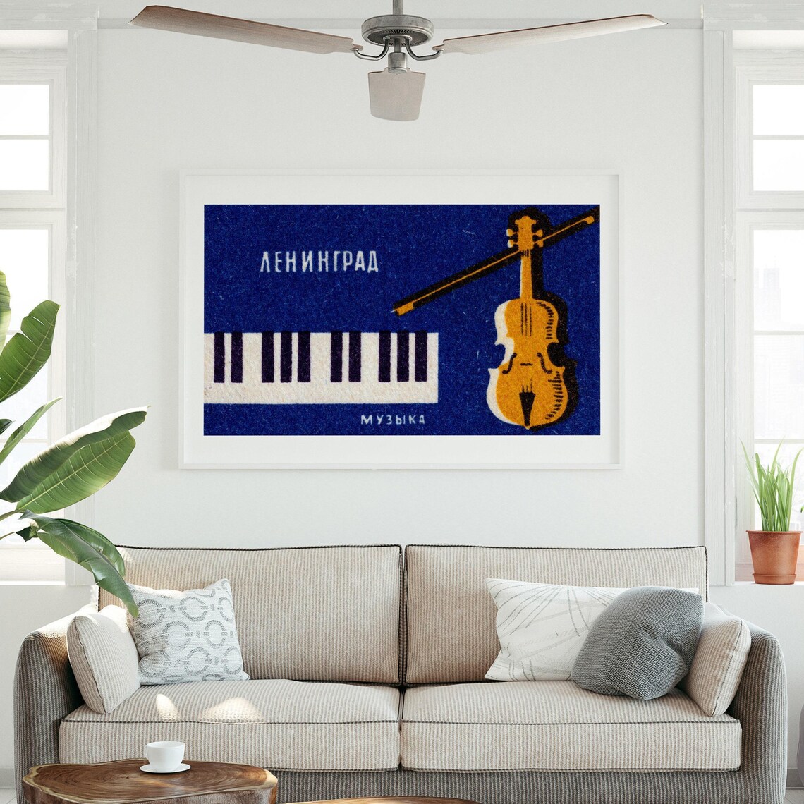 Leningrad Music Russian Matchbox Vintage Violin Piano Label Poster - Image 3