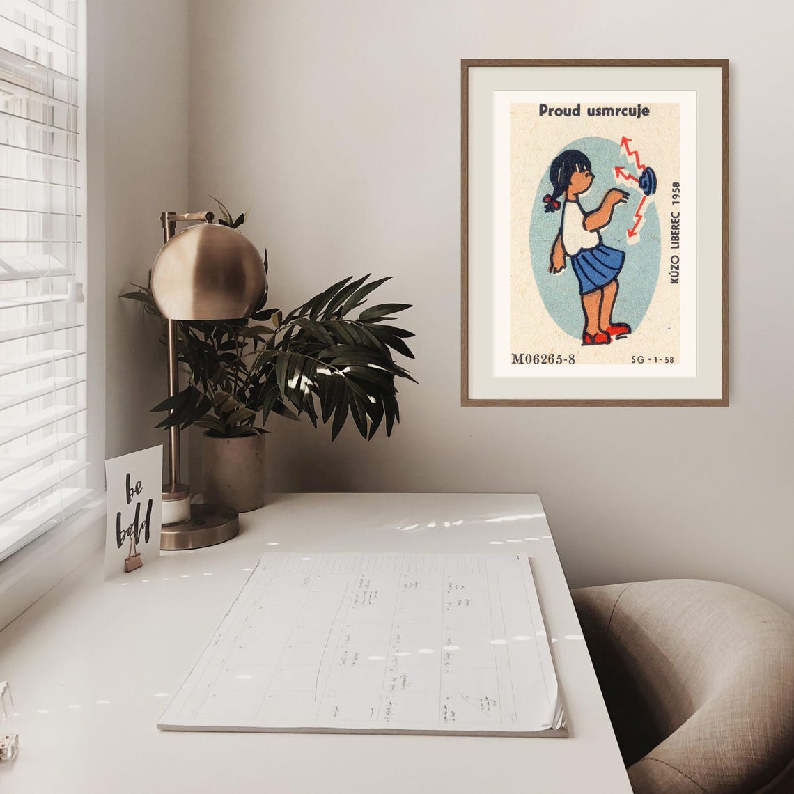 Electricity Kills Child Safety Girl Czech 1958 Matchbox Poster Art - Image 2