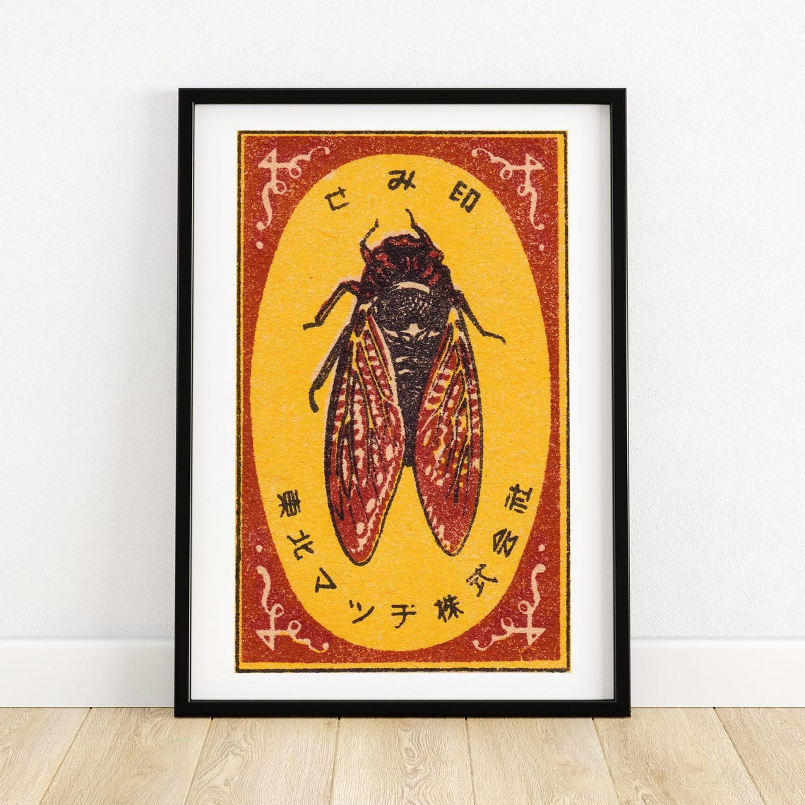 Cicada Japanese Matchbox Label Vintage Insect Illustration Poster