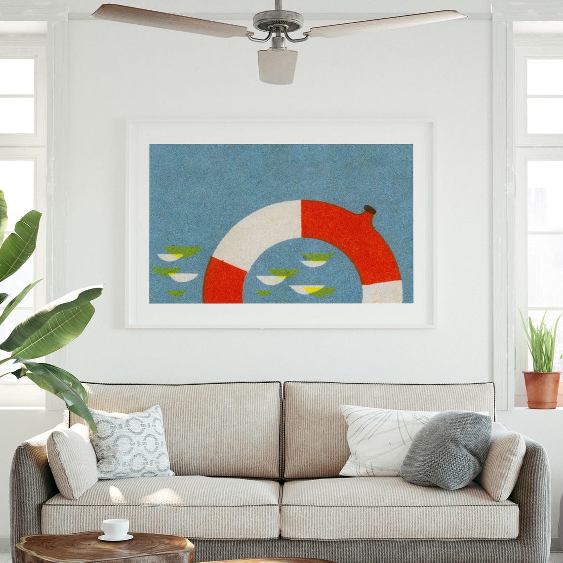 Lifesaving Ring Minimalist Matchbox Sea Rescue Blue Art Poster - Image 3