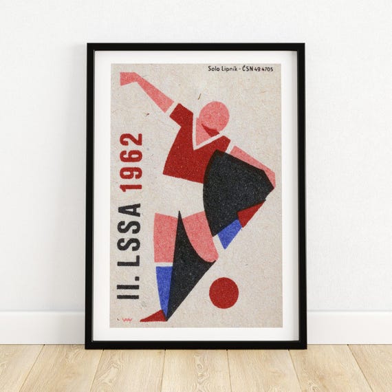 Football Player Kicking Ball Matchbox Print Czech Wall Art Vintage Czech Art Matchbox Wall Poster Vintage Poster Print
