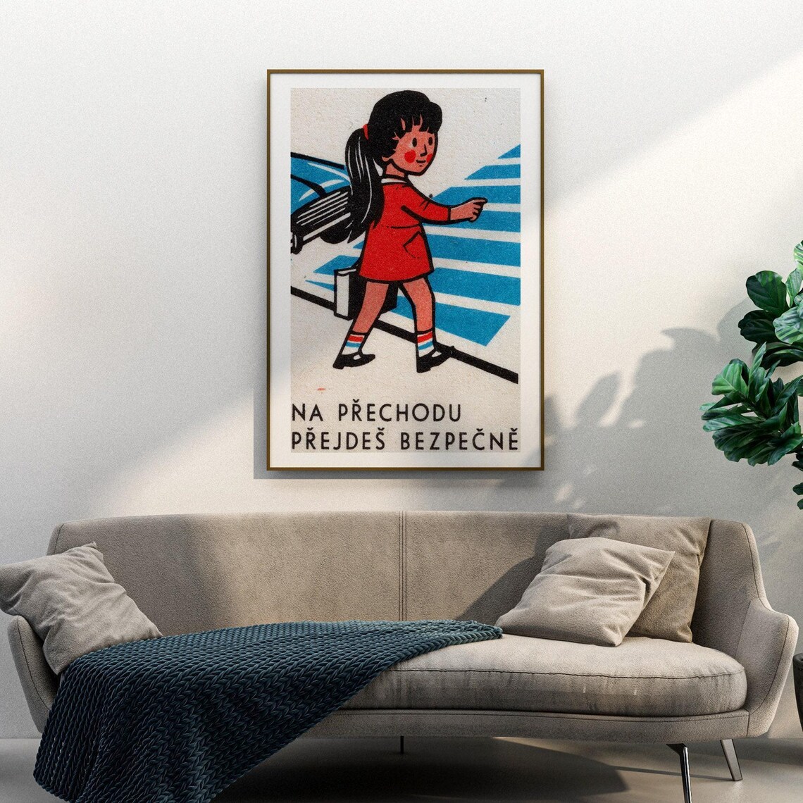 Girl Crossing Street Vintage Czech Poster Print - Image 3