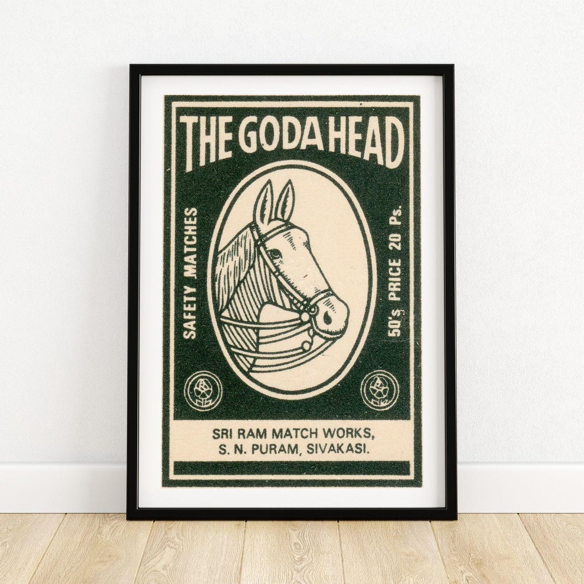 The Goda Head Vintage Indian Horse Safety Matches Label Poster