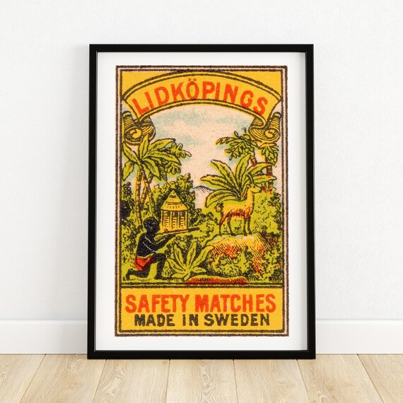 Swedish Matchbox Label Art Print Vintage Lidkpings Design Scandinavian Collectible Decor Colorful Wall Art A4