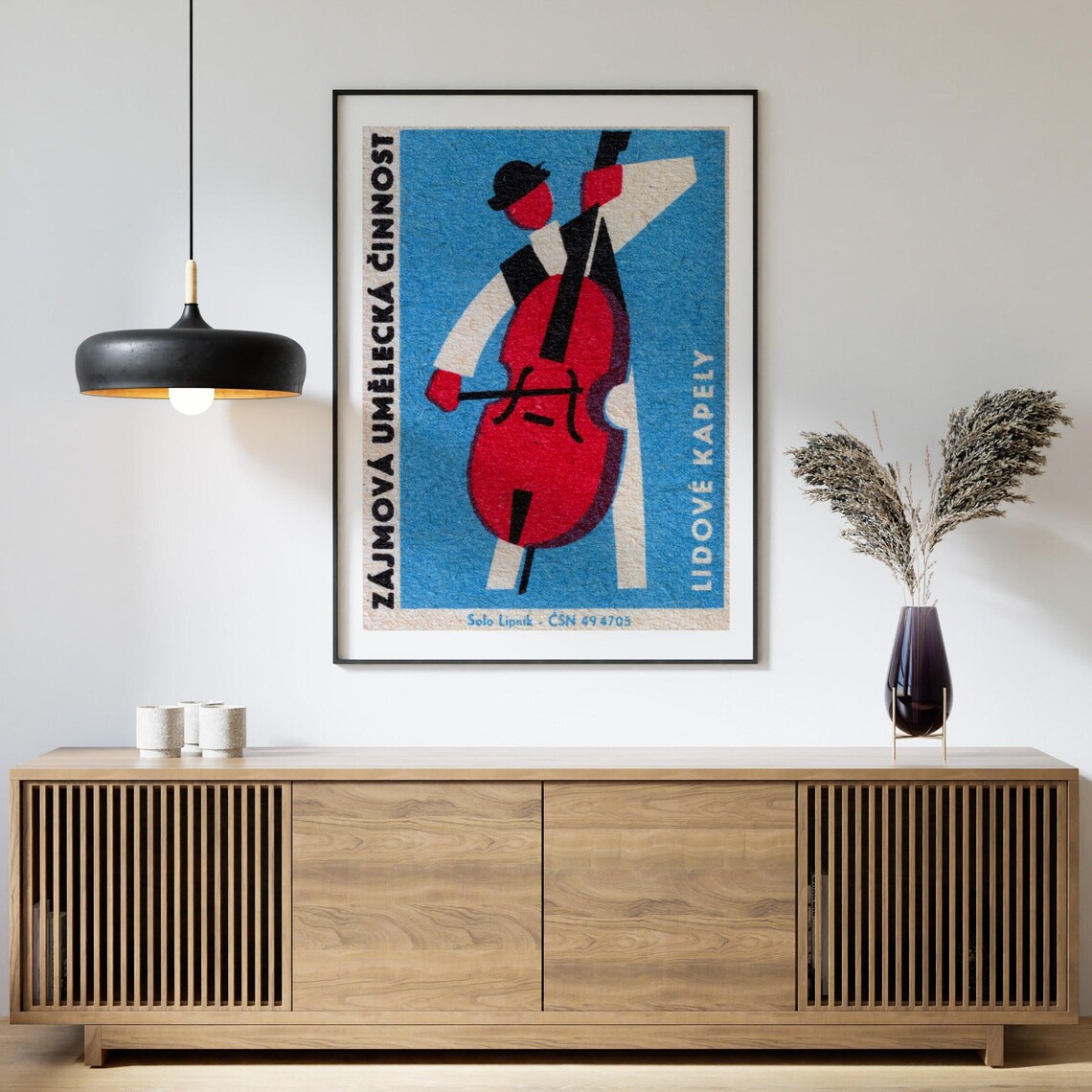 Bass Player Matchbox Vintage Czech Art Poster - Image 4