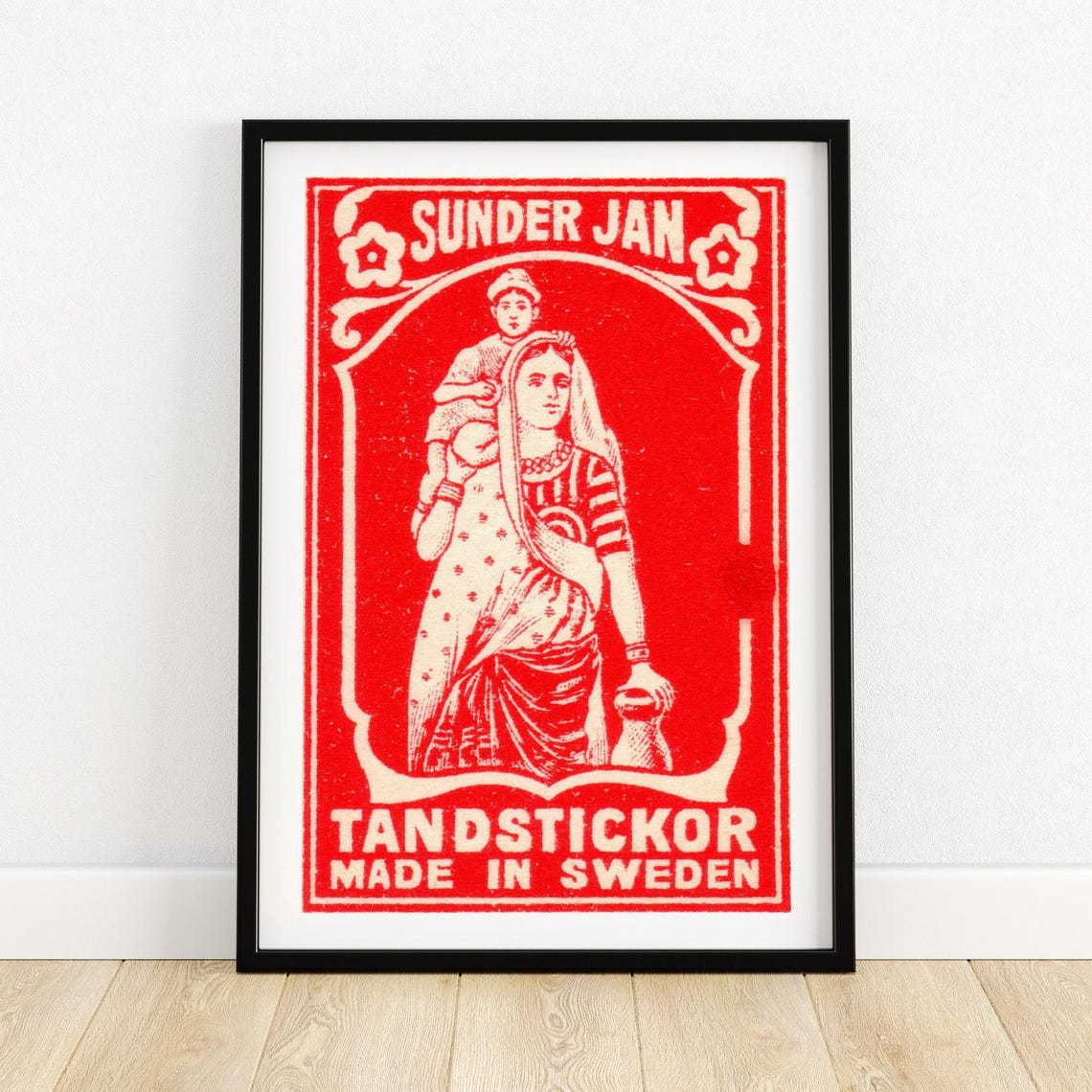 Sunder Jan Tändstickor Swedish Matchbox Label Red Indian Poster