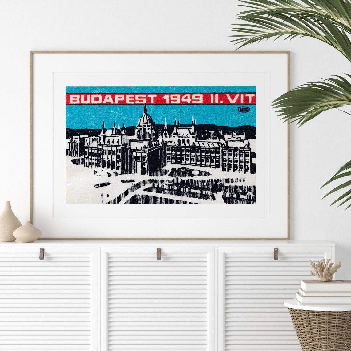 Budapest 1949 Parliament Building Vintage Hungarian Matchbox Poster - Image 2