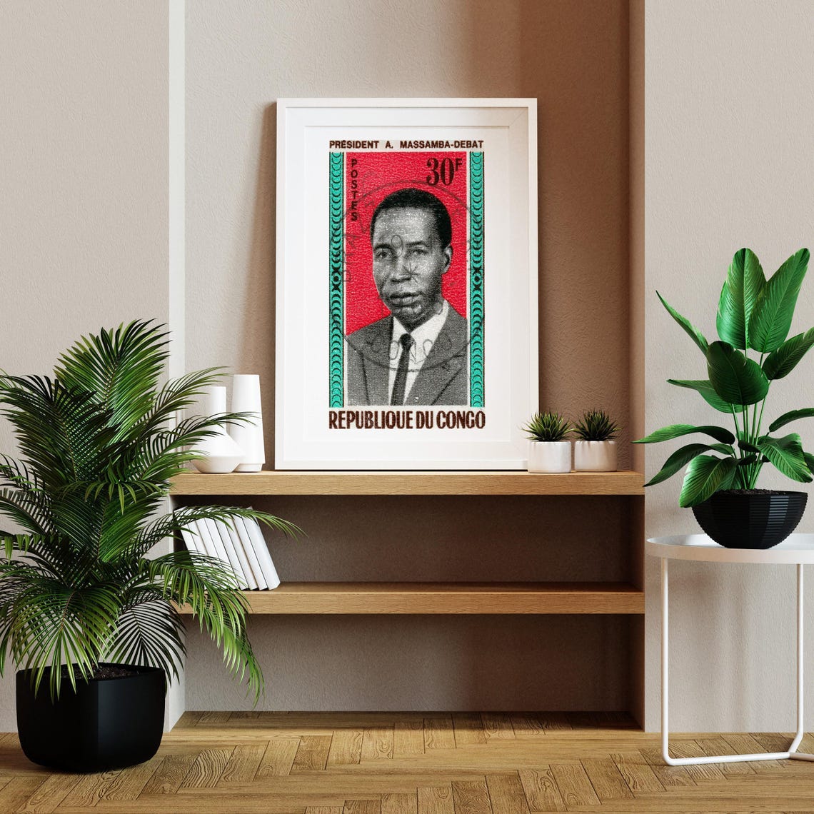 President A Massamba Debat Congo Vintage Postage Stamp Portrait Poster - Image 2