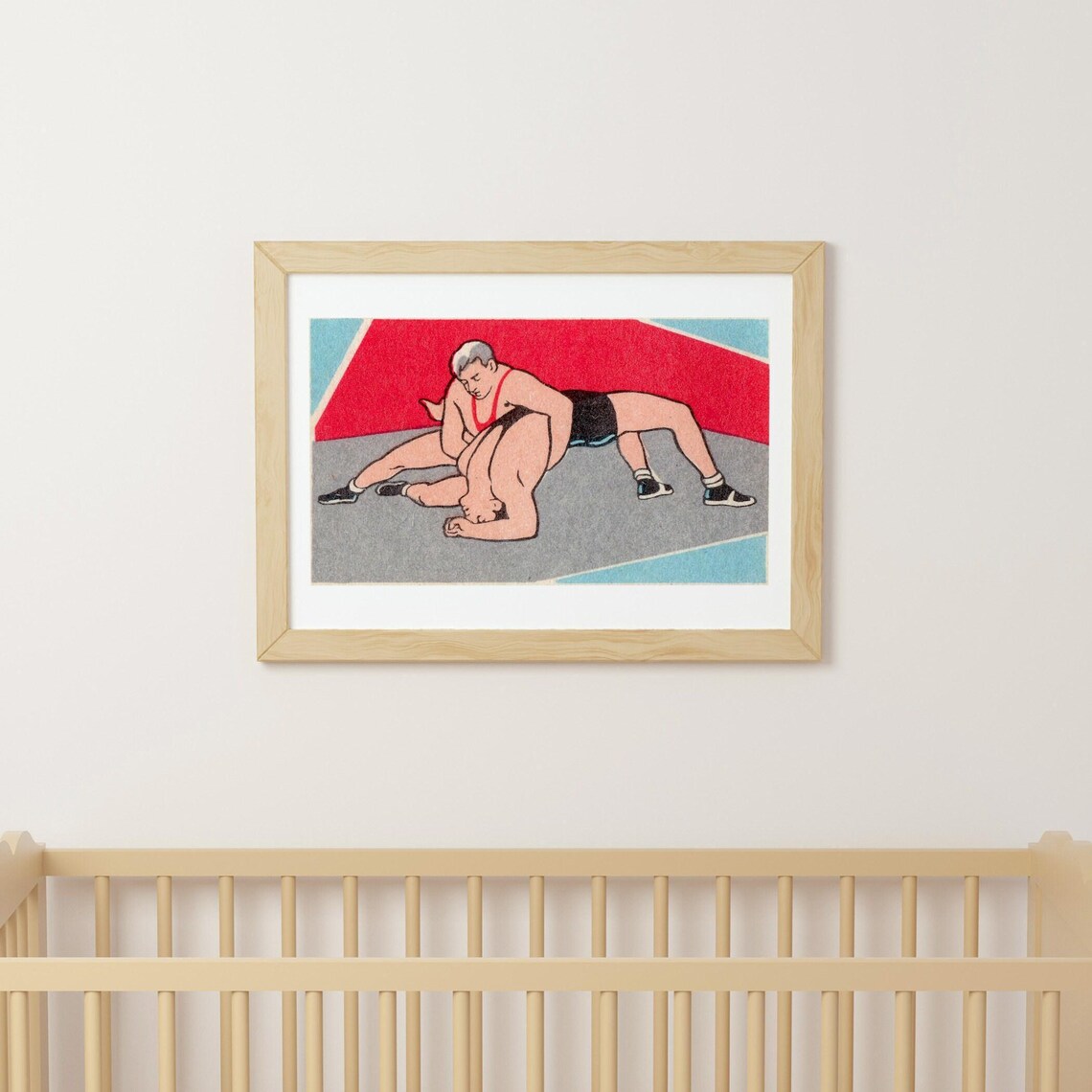 Vintage Wrestlers Match Illustration Retro Sports Art Poster - Image 3