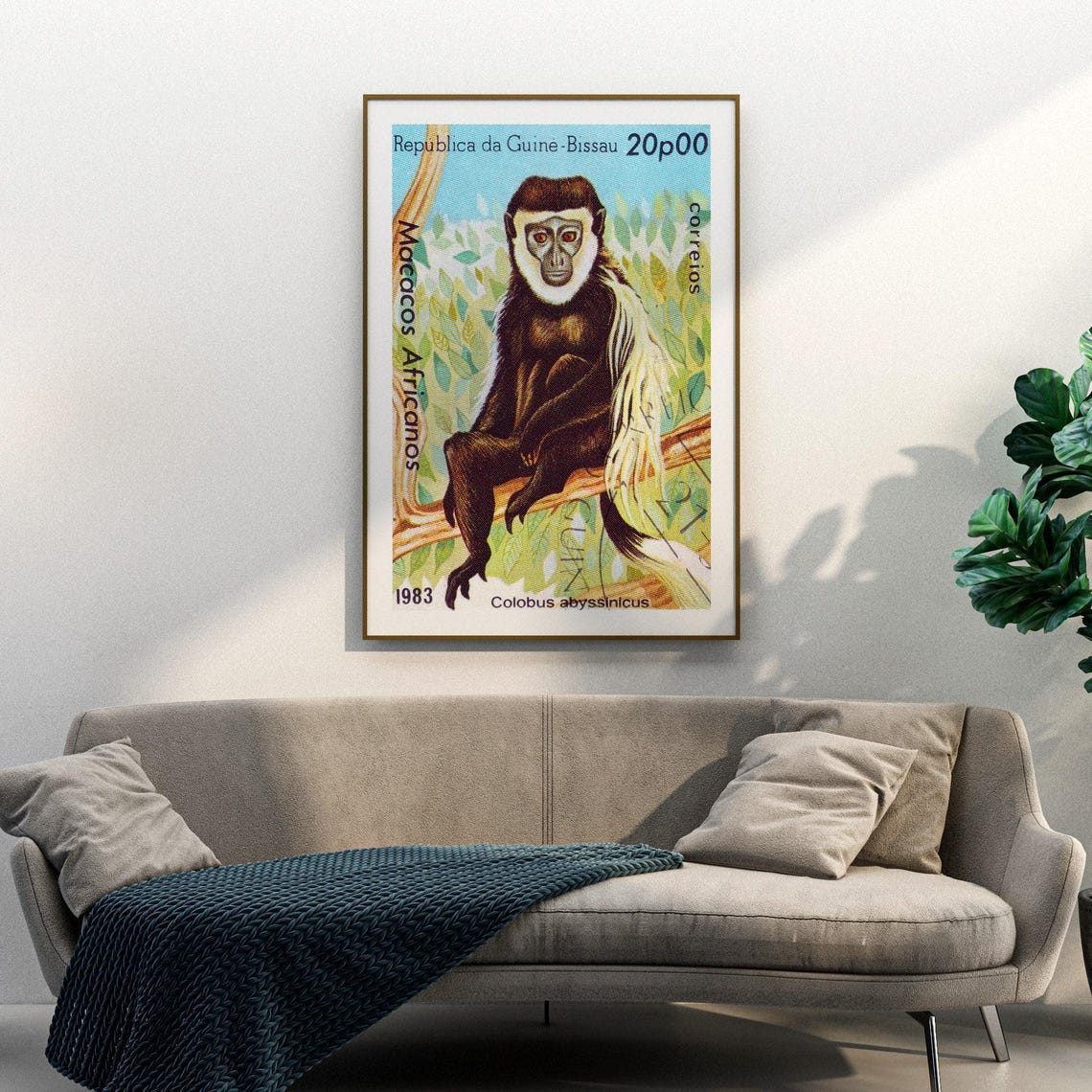 Colobus Monkey 1983 Guinea Bissau Stamp African Wildlife Poster - Image 3