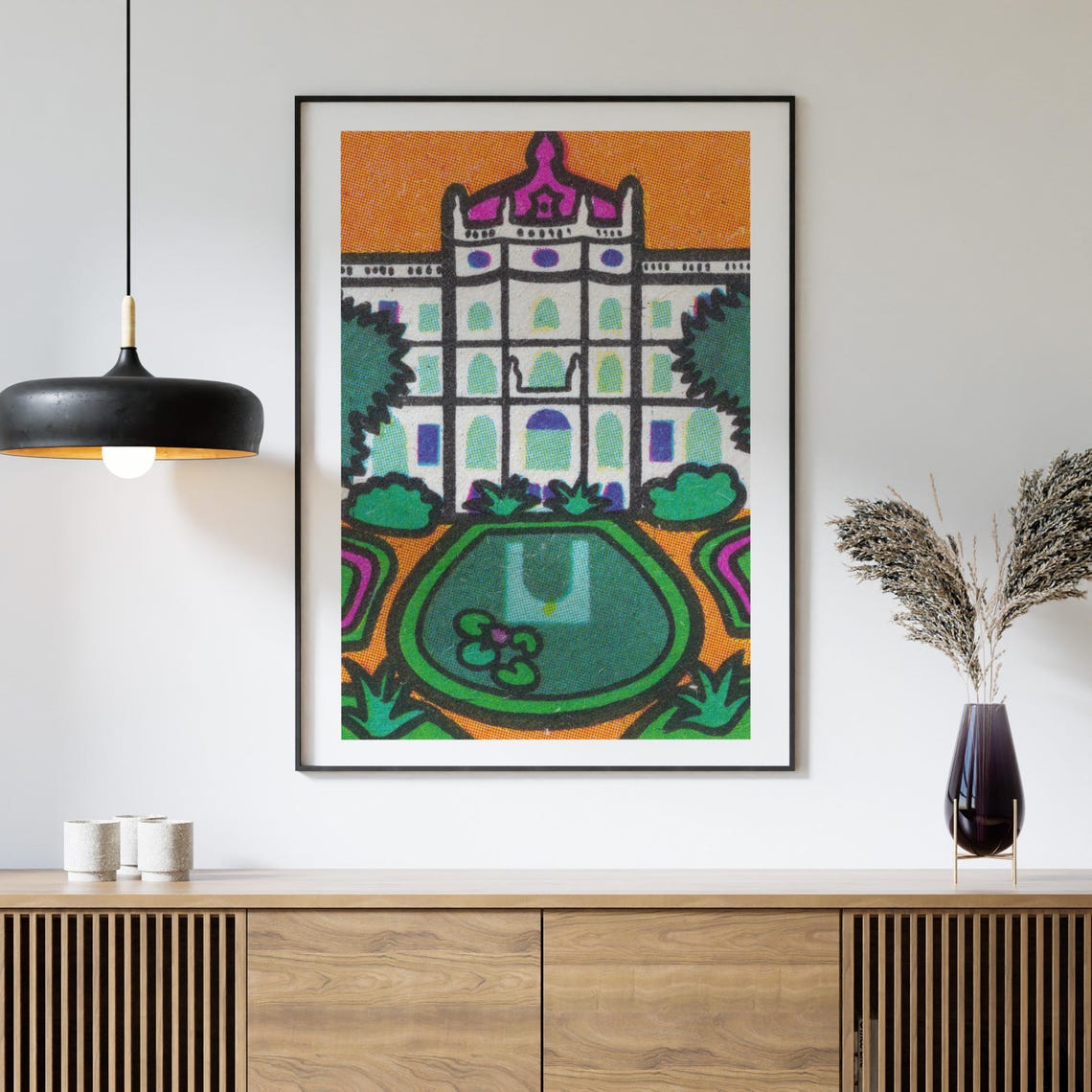 Pink Domed Palace Garden Pond Pop Colorful Landscape Art Poster - Image 4