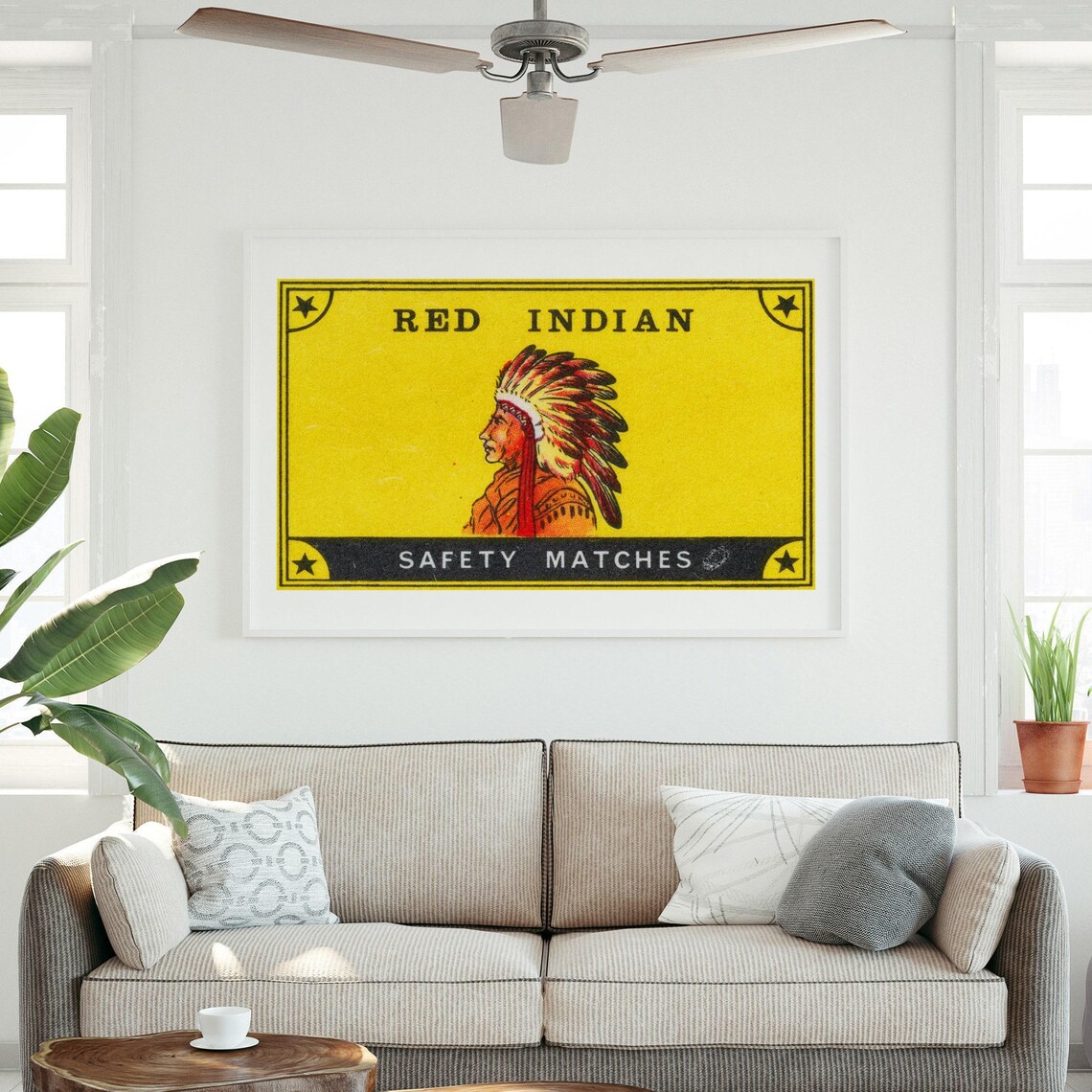 Native Chief Headdress Red Indian Safety Matches Vintage Poster - Image 3