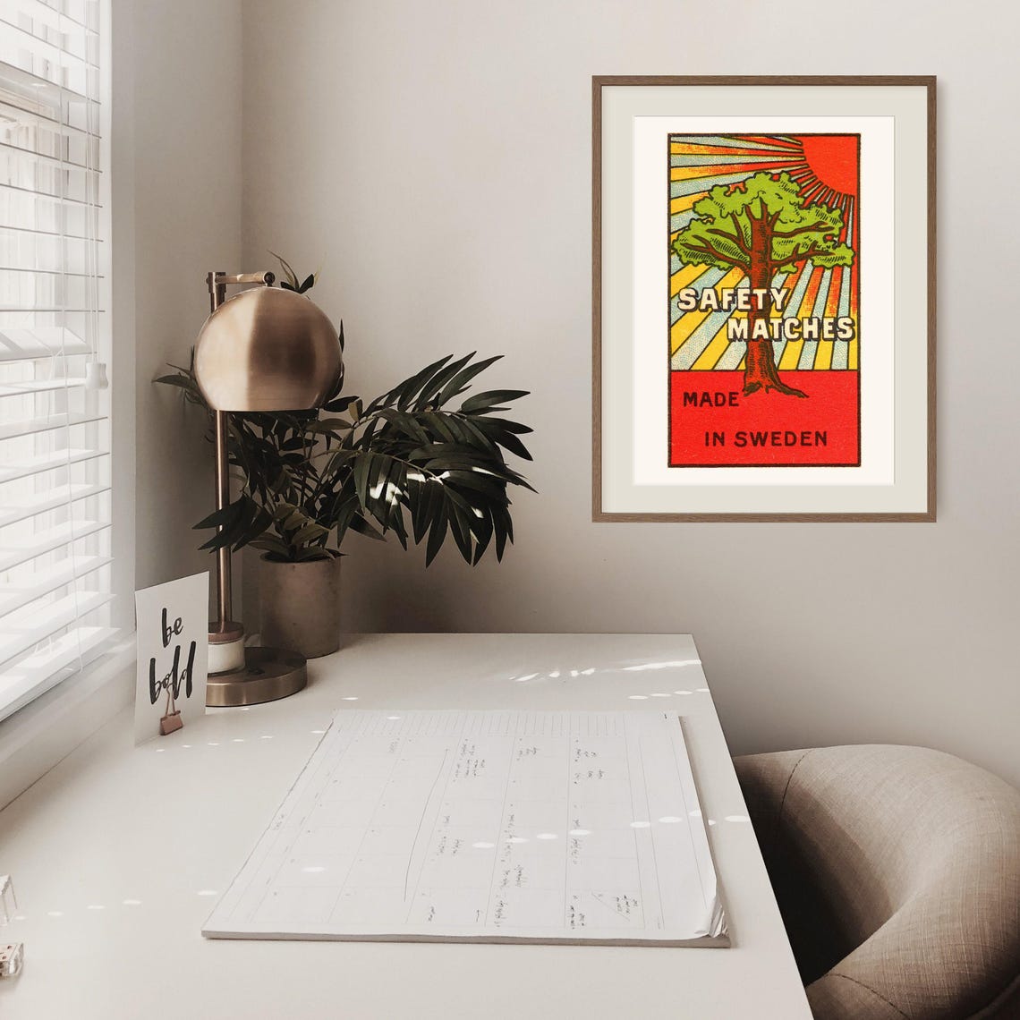 Oak Tree Radiating Sun Rays Swedish Safety Matches Label Art Poster - Image 2