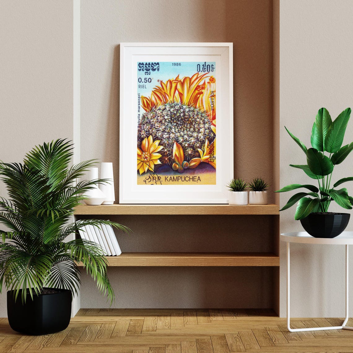 Cambodia 1986 Cactus Bloom Postage Stamp Rebutia Flower Poster - Image 2