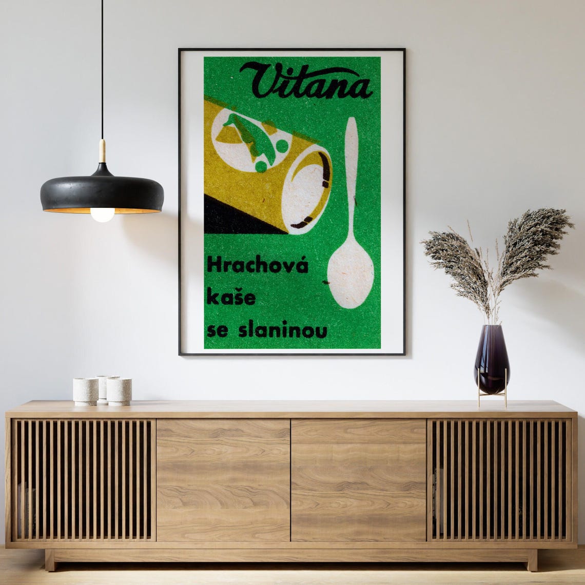 Vitana Pea Mash With Bacon Czech Vintage Food Matchbox Poster - Image 4