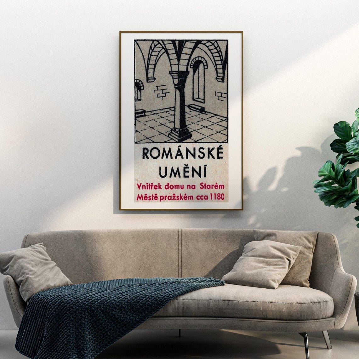 Romanesque Art Prague 1180 Interior Czech Architecture Line Art Poster - Image 3