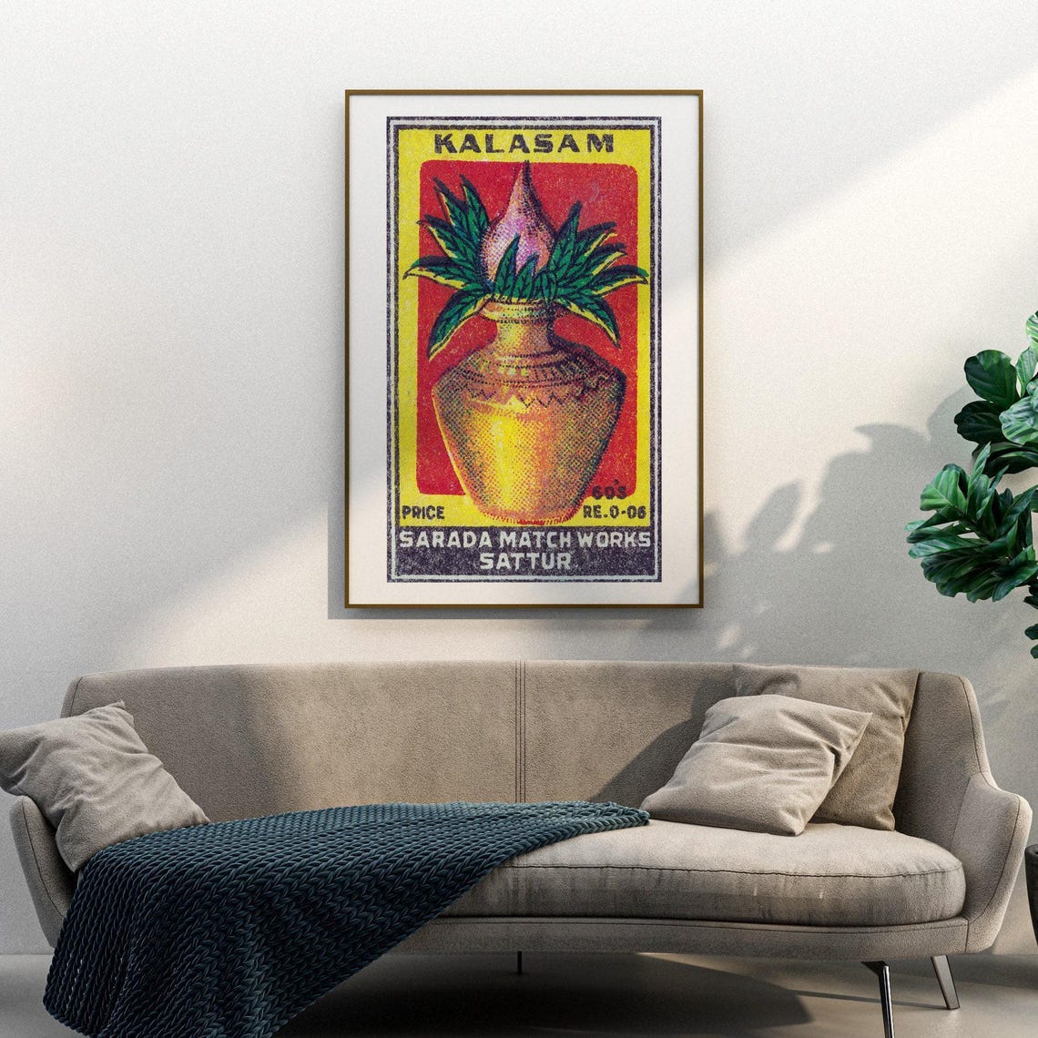 Kalasam Sacred Pot Matchbox Label Indian Hindu Devotional Art Poster - Image 3