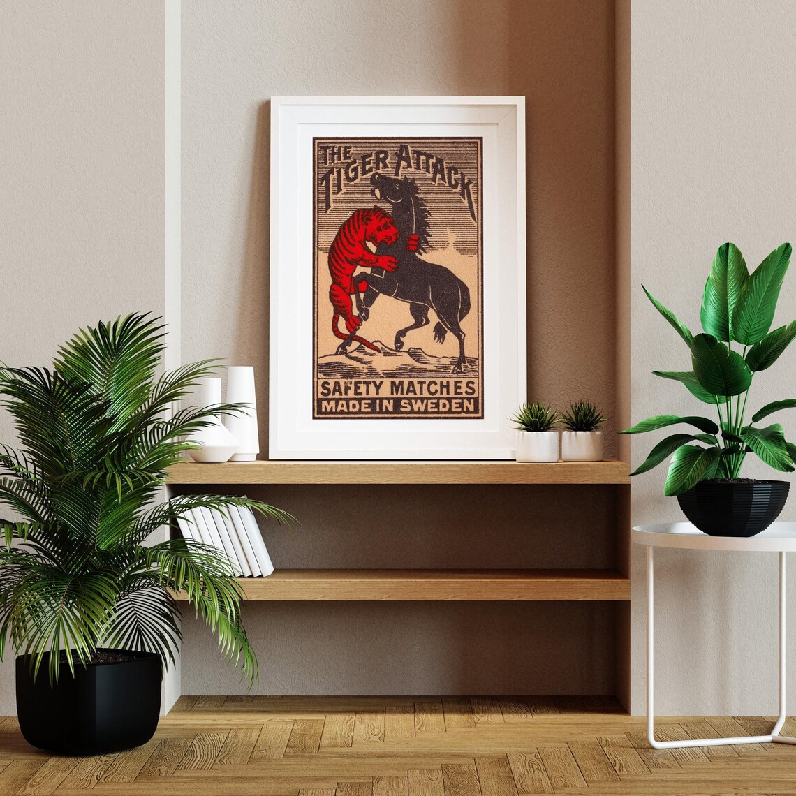 The Tiger Attack Horse Battle Clash Vintage Sweden Match Label Poster - Image 2