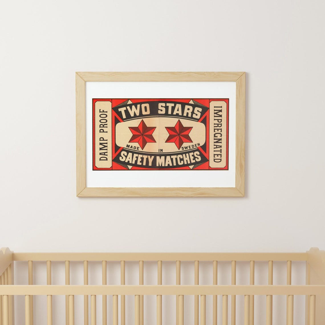 Two Stars Damp Proof Safety Matches Vintage Swedish Label Art Poster - Image 3