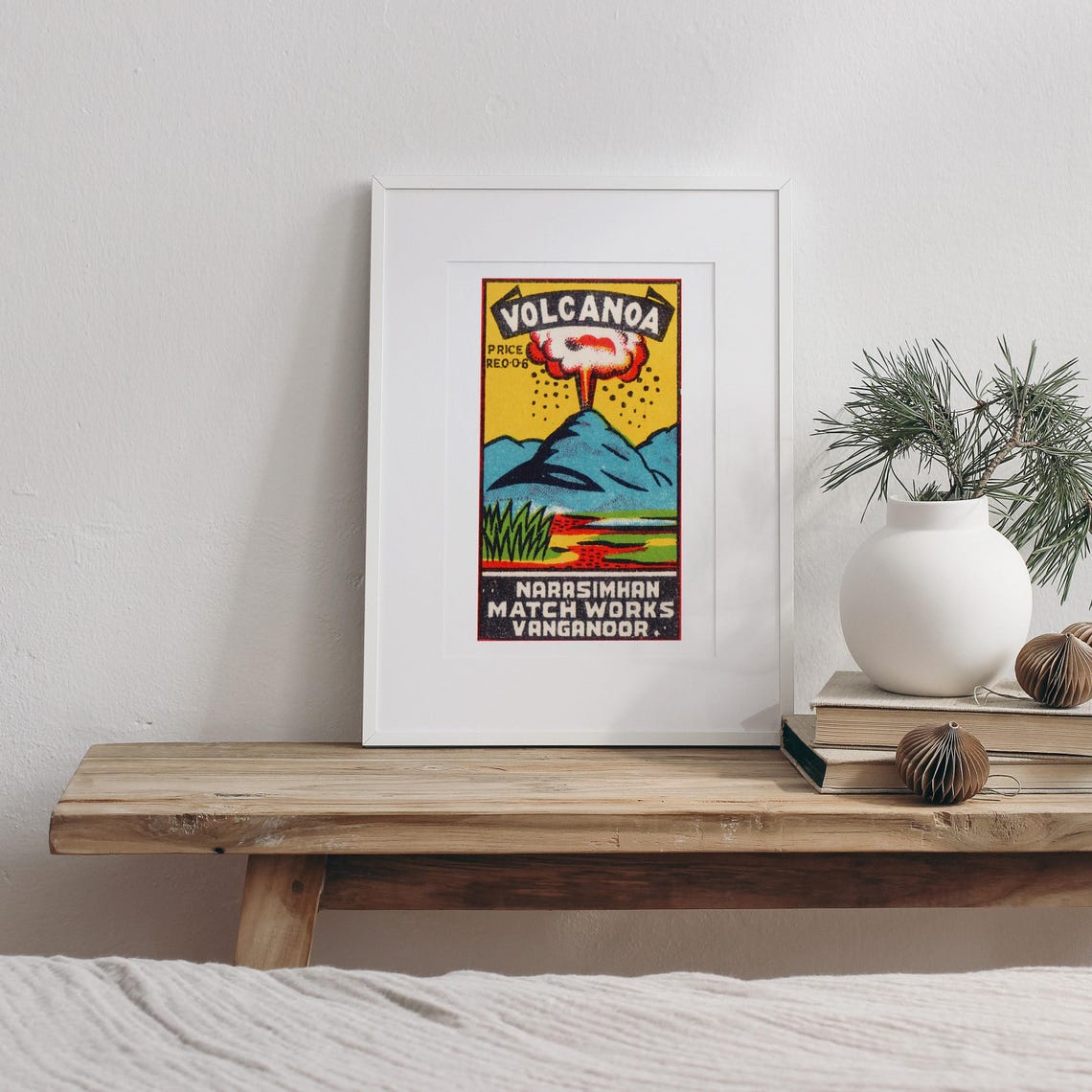 Volcanoa Indian Matchbox Label Erupting Volcano Colorful Art Poster - Image 3