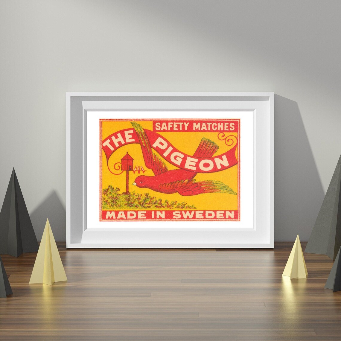 The Pigeon Red Bird Swedish Vintage Safety Matches Label Poster - Image 4
