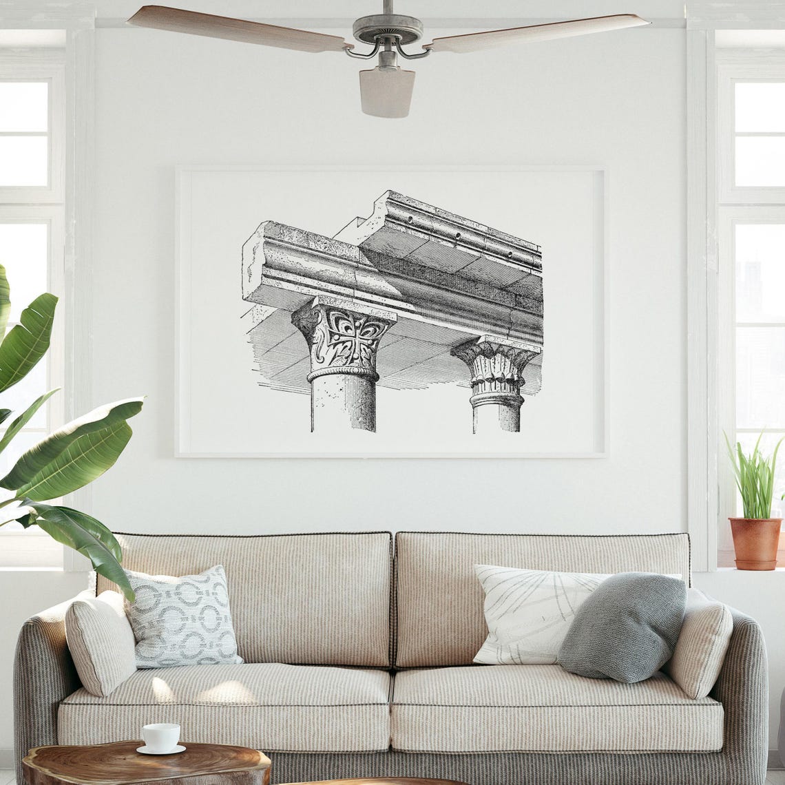 Stone Roof Support Columns Syria Carved Capital Illustration Poster - Image 3