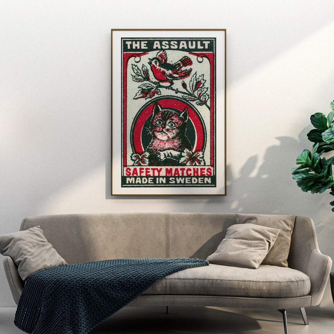 The Assault Swedish Safety Matches Kitten And Bird Vintage Art Poster - Image 3