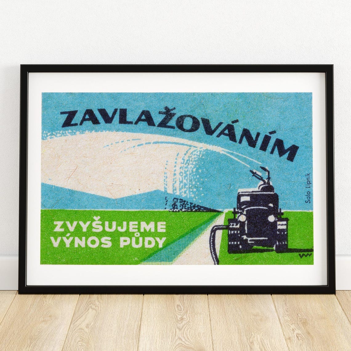 Czech Irrigation Tractor Vintage Farming Matchbox Label Poster