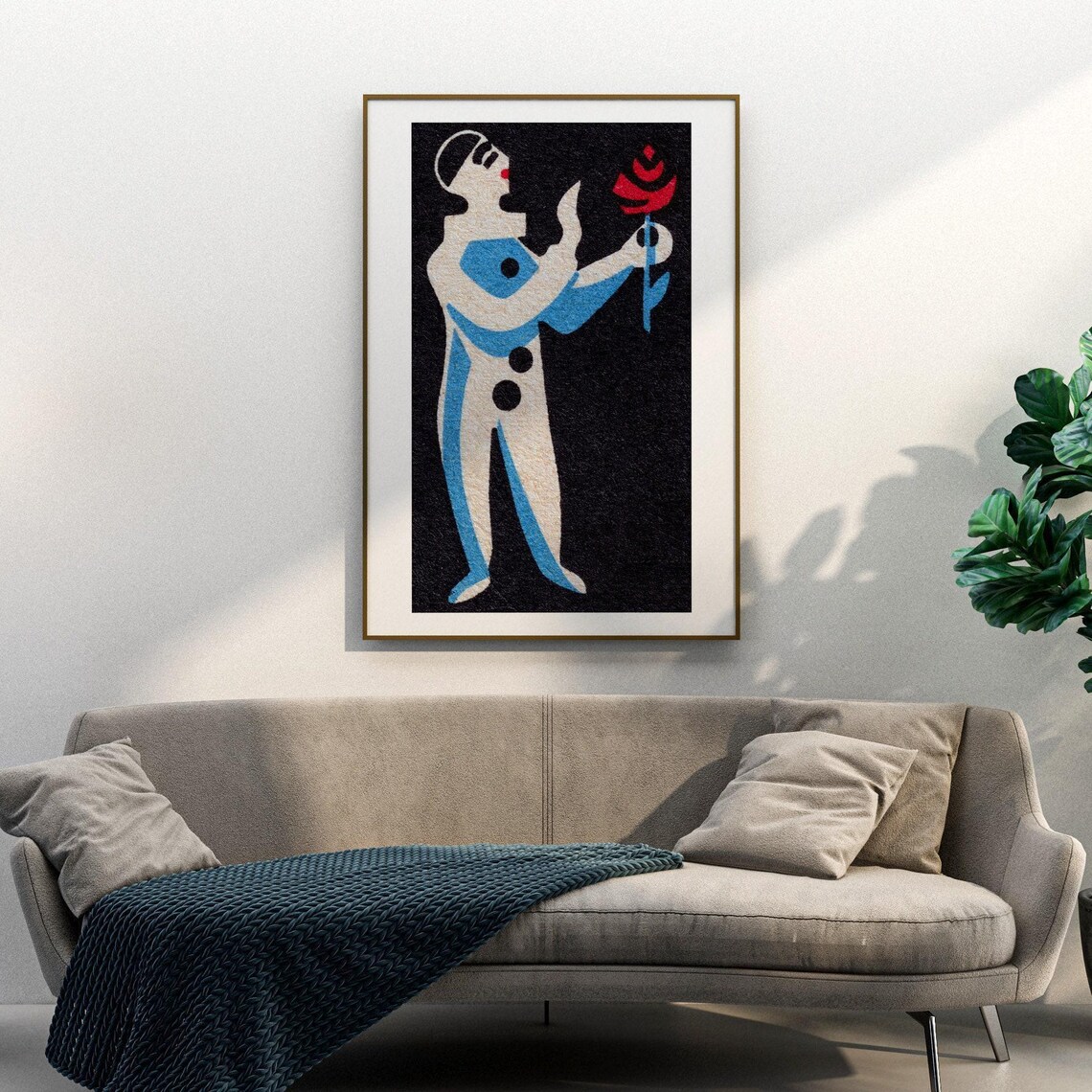 Clown Holding Red Rose Black Vintage Matchbox Art Poster Rose - Image 3