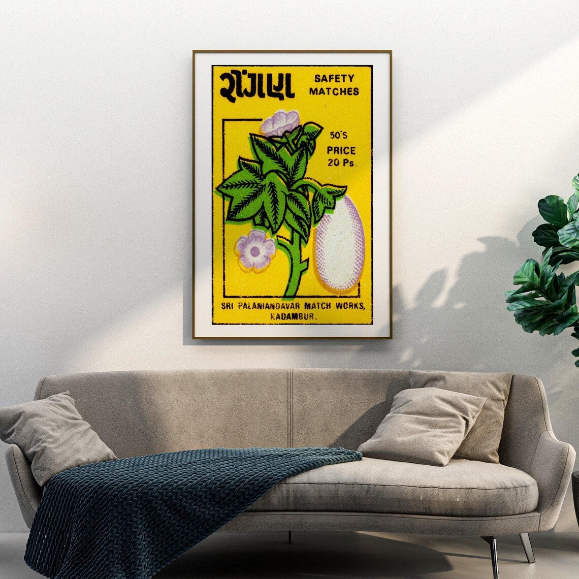 Cotton Plant Blossom Vintage Indian Safety Matches Label Art Poster - Image 3