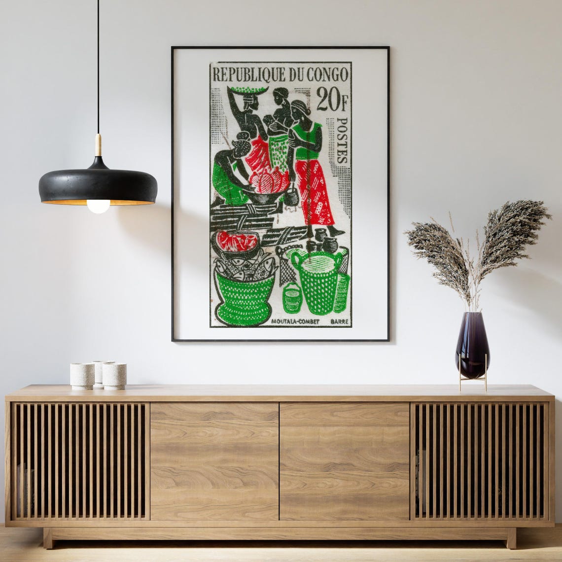 Republique du Congo 20F Fish Market Stamp Vintage African Poster - Image 4