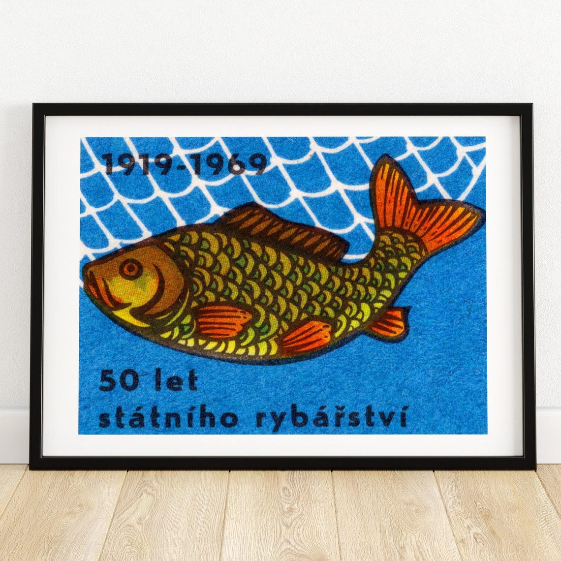 50 Let Státního Rybářství 1919 1969 Carp Fish Vintage Matchbox Poster