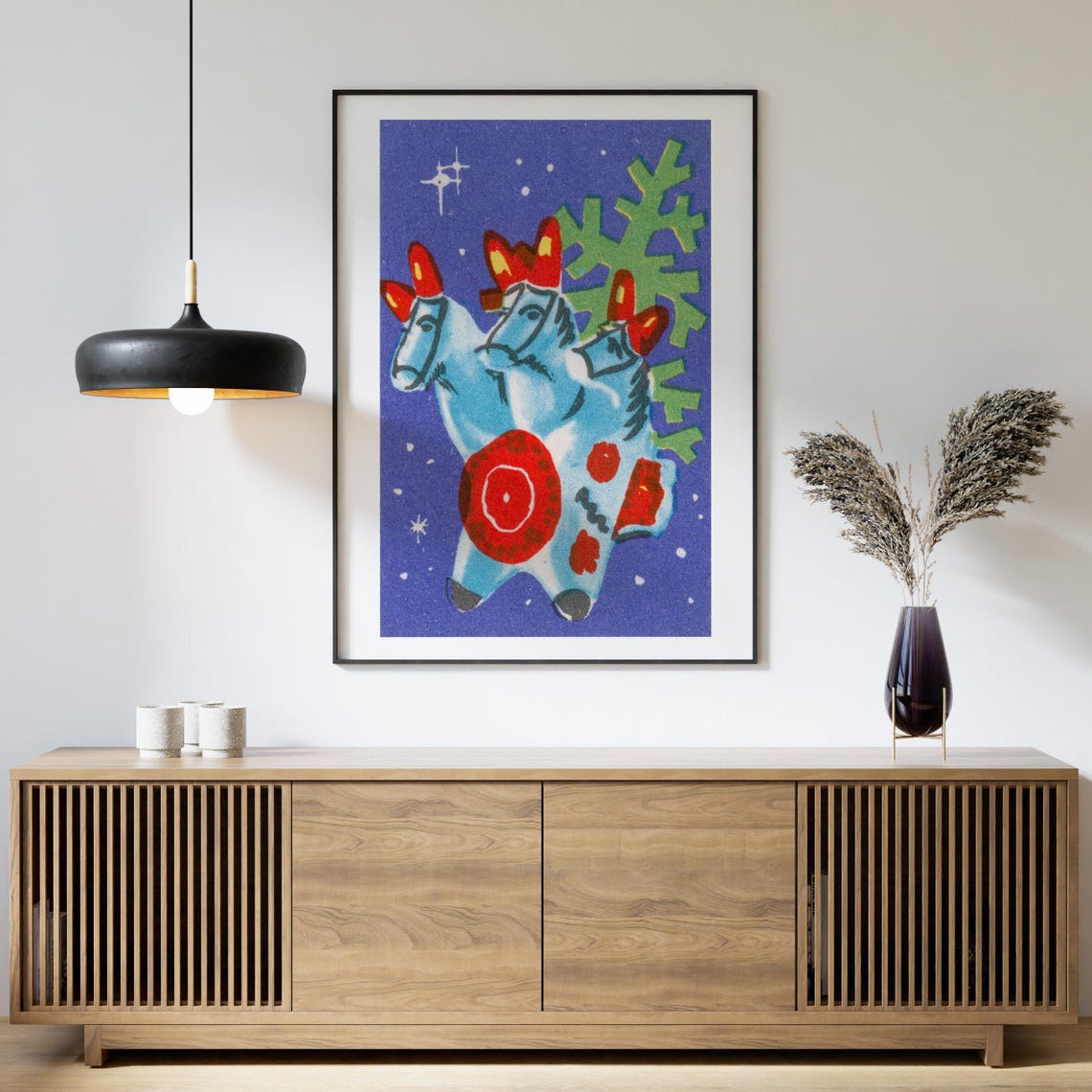 Blue Dymkovo Horse New Year Night Vintage Soviet Folk Toy Print - Image 4