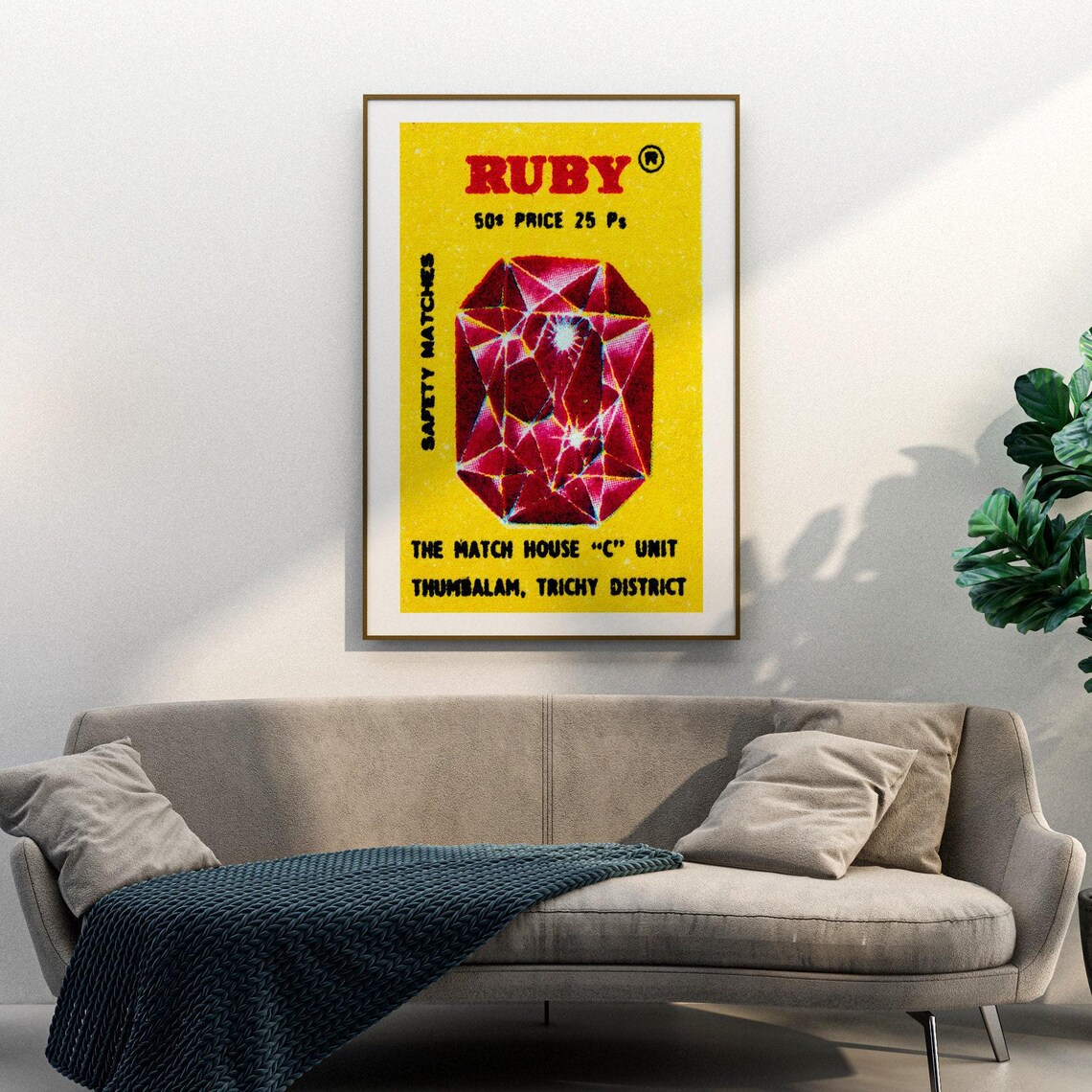Ruby Gem Matchbox Vintage India Travel Poster - Image 3
